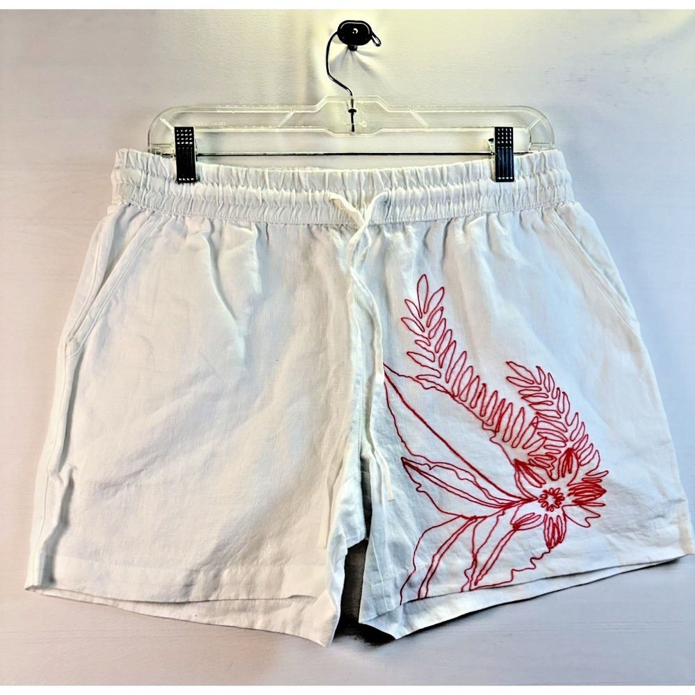 Tommy Bahama Shorts Women White Linen orange embroidery detail pockets Small NwT